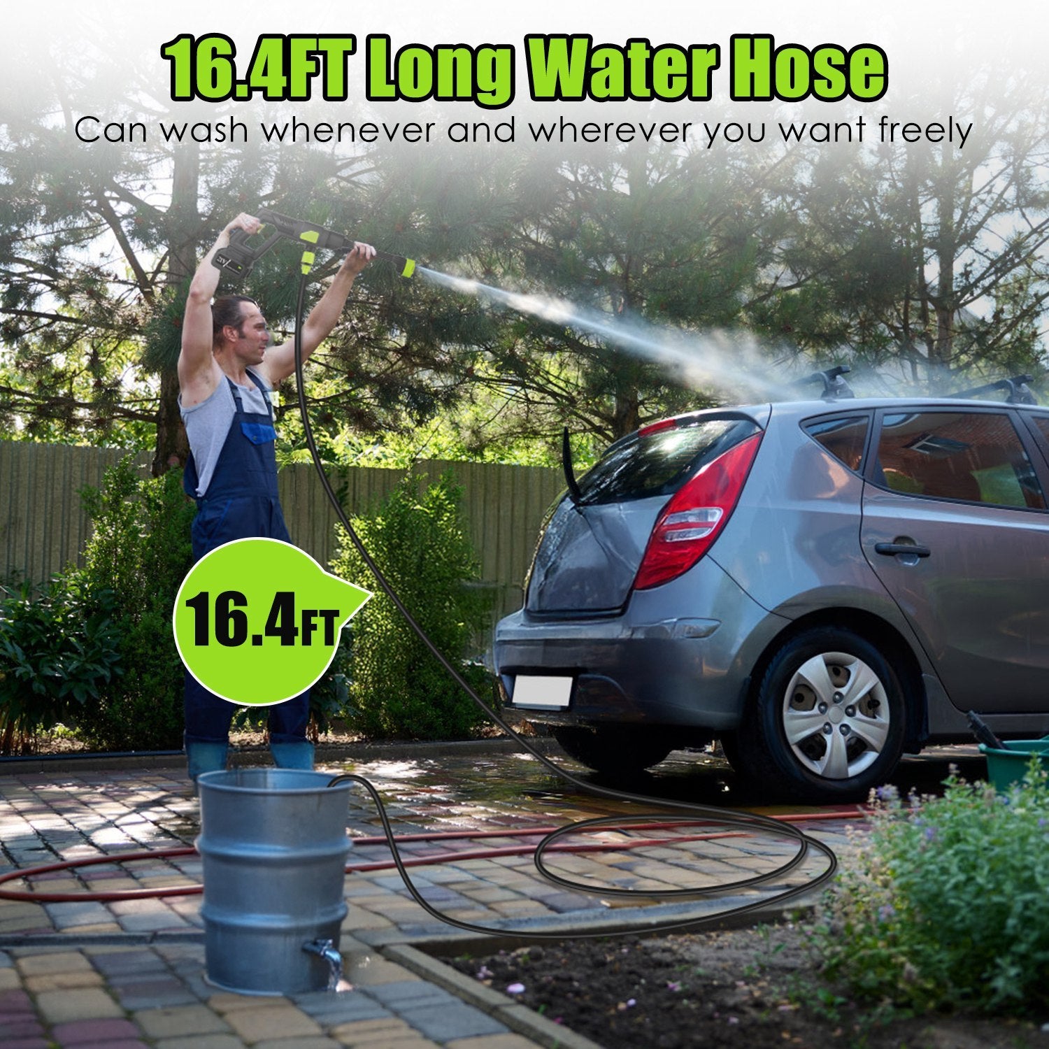 Portable Electric Power Washer
 435PSI-With 6 In 1 Nozzle
 Foam Bottle Filter 
15000mAh 21V Battery And Charger