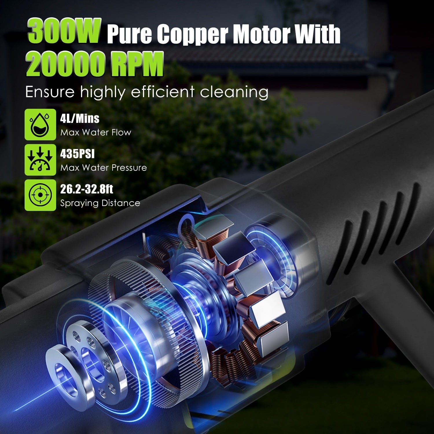 Portable Electric Power Washer
 435PSI-With 6 In 1 Nozzle
 Foam Bottle Filter 
15000mAh 21V Battery And Charger