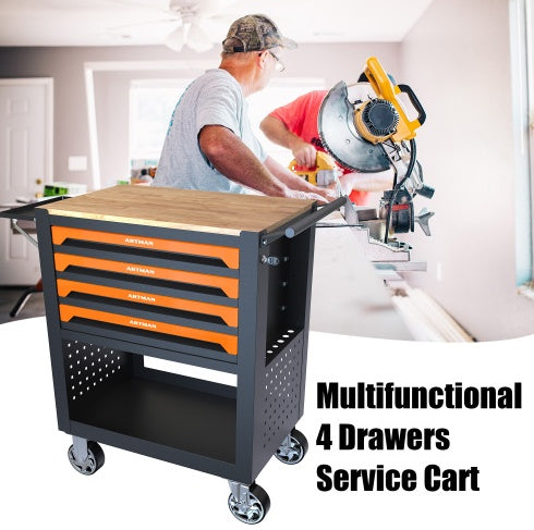 4 DRAWERS TOOL CART-ORANGE
WOODEN TOP