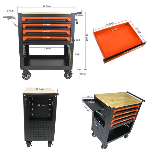 4 DRAWERS TOOL CART-ORANGE
WOODEN TOP